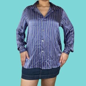 Shiny Striped Button Up Blouse